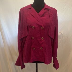 Vintage Silk blouse YL Studio fuschia pink Mock Jacket double breasted